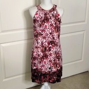 White House Black Market pink paisley halter dress size small with accents